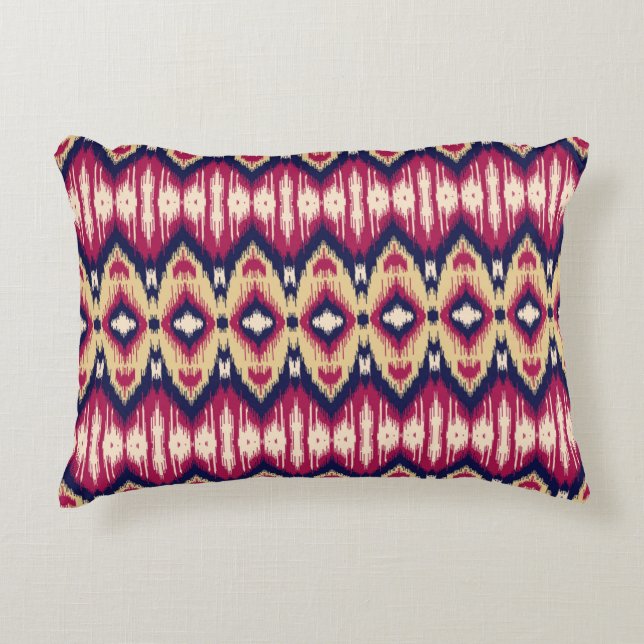 Etnische roze blauwe ikat chevron patroon achtergr accent kussen (Voorkant)