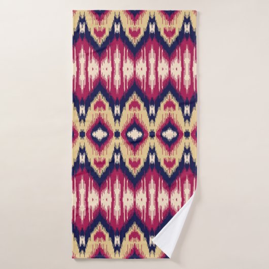 Etnische roze blauwe ikat chevron patroon achtergr badhanddoek (Badhanddoek)