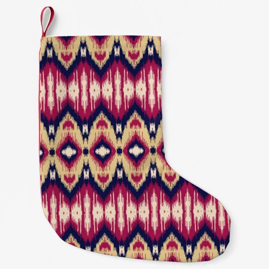 Etnische roze blauwe ikat chevron patroon achtergr kleine kerstsok (Voorkant)