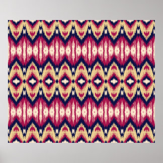 Etnische roze blauwe ikat chevron patroon achtergr poster