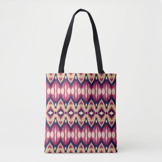 Etnische roze blauwe ikat chevron patroon achtergr tote bag (Voorkant)