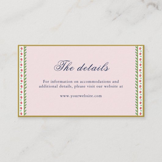 Etnische roze bloemgrens Indische trouwgegevens Plaatskaartje (Voorkant)