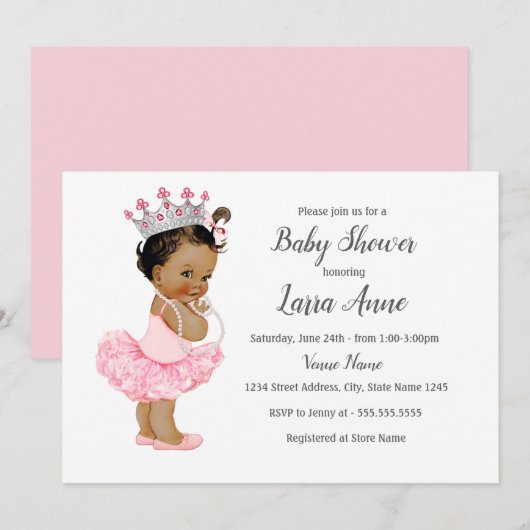 Etnische Roze Prinses Meisje Baby shower Uitnodigi Kaart (Voorkant / Achterkant)
