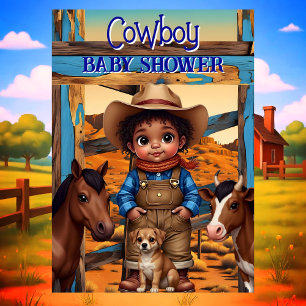 Etnische schattige cowboyjongen baby shower paard kaart