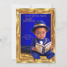 Etnische Schattige Kleine Man Babyshower Goud Blau Kaart