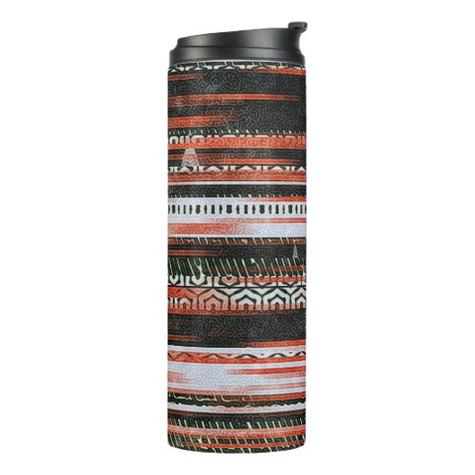 Etnische stamstrepen: tapijtontwerp. thermosbeker (Gedraaid links)