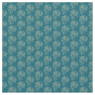 Etnische stijl bloemige miniprint beige op turquoi stof