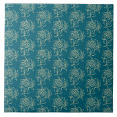 Etnische stijl Floral mini-print beige op Blauwgro Tegeltje (Voorkant)