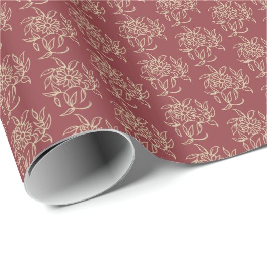 Etnische stijl Floral Mini-print Beige op maroon Cadeaupapier (Rol Hoek)