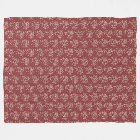 Etnische stijl Floral Mini-print Beige op maroon Fleece Deken (Voorkant (Horizontaal))