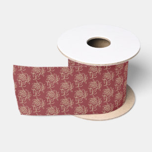 Etnische stijl Floral Mini-print Beige op maroon Satijnen Lint