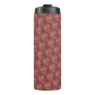 Etnische stijl Floral mini-print beige op maroon Thermosbeker