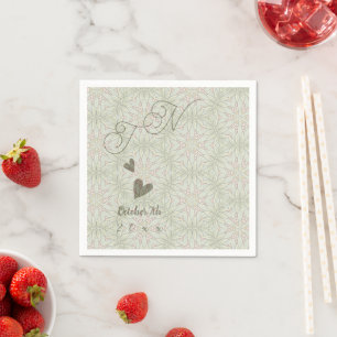 Etnische Stijl Sage Groene Monogram Papier Servet