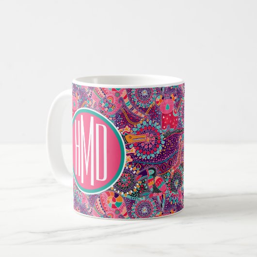 Etnische stijldieren | Monogram Koffiemok (Voorkant links)
