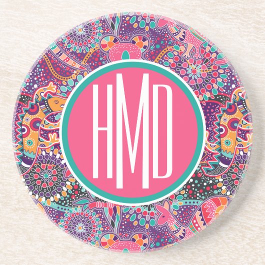 Etnische stijldieren | Monogram Zandsteen Onderzetter (Voorkant)