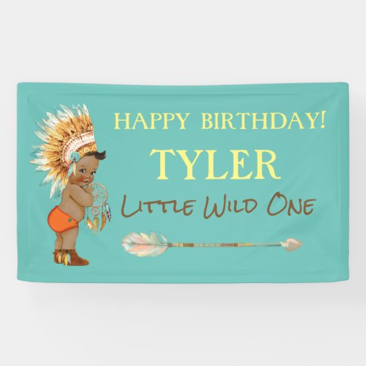 Etnische Tribal Boy Headdress Indiaanse Pijl Spandoek (Horizontaal)