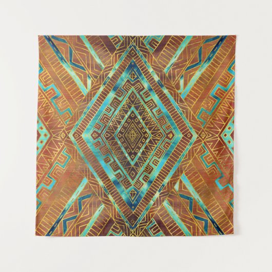 Etnische tribale Boho Pattern verbrandde sinaasapp Wandkleed (Voorkant (horizontaal))