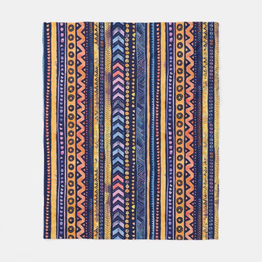 Etnische tribale Waterverf donker patroon Fleece Deken (Voorkant)
