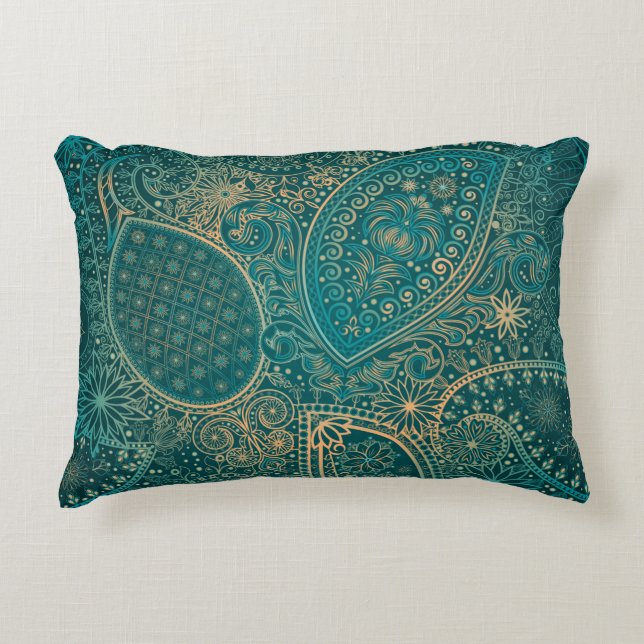 Etnische turquoise Accent Pillow Accent Kussen (Voorkant)