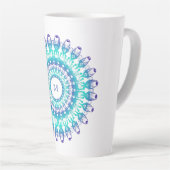 Etnische Turquoise Mandala, Monogram. Latte Mok (Rechterhoek)