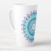 Etnische Turquoise Mandala, Monogram. Latte Mok (Linkerhoek)