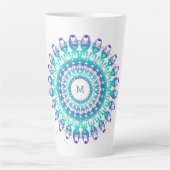 Etnische Turquoise Mandala, Monogram. Latte Mok (Voorkant)
