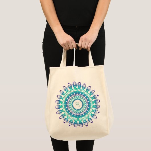 Etnische Turquoise Mandala. Monogram. Tote Bag (Voorkant (product))