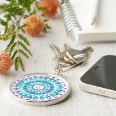Etnische turquoise Mandala Sleutelhanger (Zijkant)