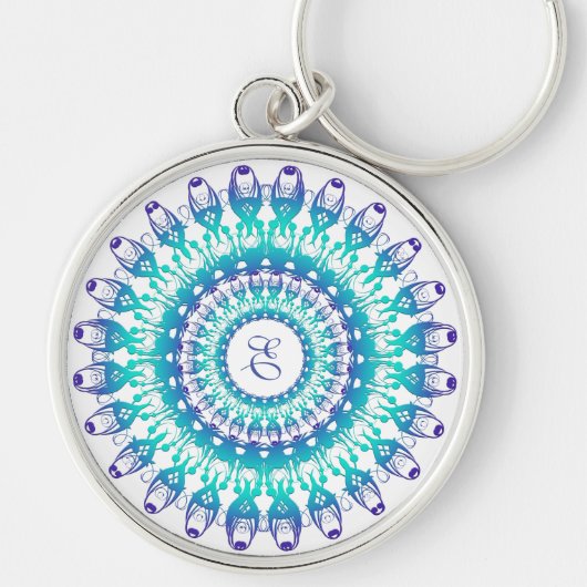 Etnische turquoise Mandala Sleutelhanger (Voorkant)