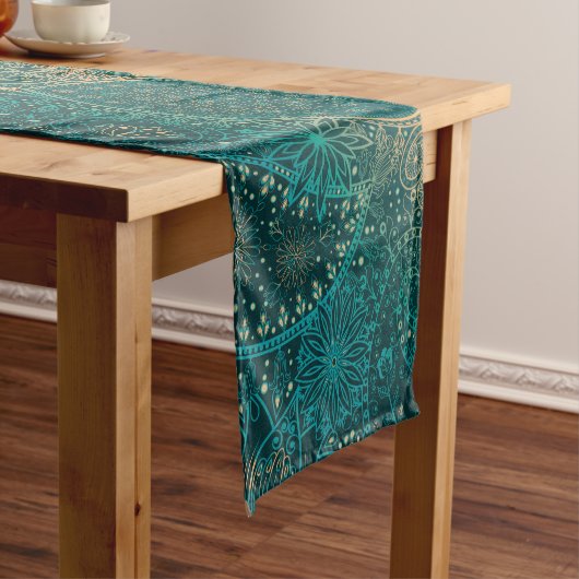 Etnische turquoise Table Runner Korte Tafelloper (Voorbeeld)