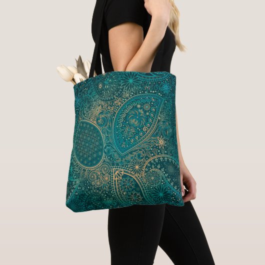 Etnische turquoise-Tas Tote Bag (Dichtbij)