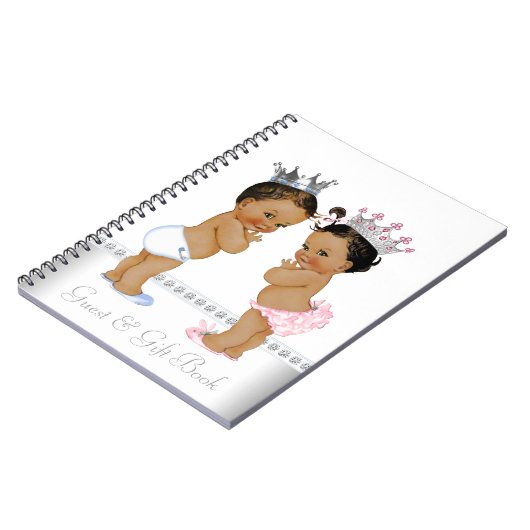 Etnische tweeling prins en prinses Baby shower boe Notitieboek (Linkerzijde)