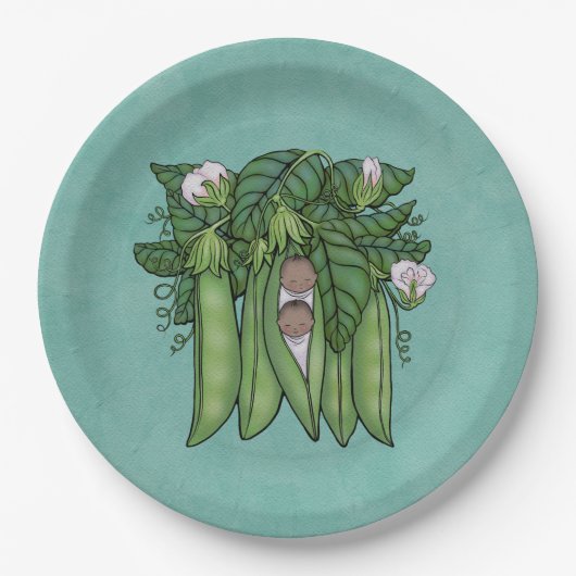 Etnische tweelingen van zoete erwten Baby shower Papieren Bordje (Voorkant)