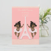 Etnische Twins Ballerinas Eiffel Tower 1e verjaard Kaart (Staand voorkant)