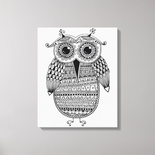 Etnische Uil Inkttekening 6 Canvas Afdruk (Voorkant)