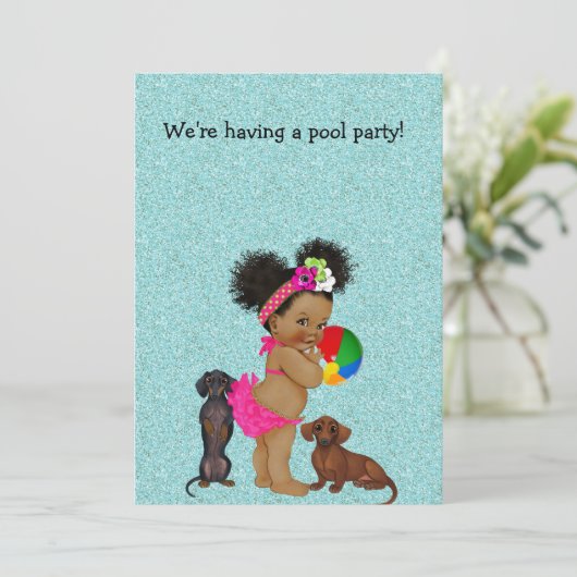 Etnische uitnodiging tot Baby in de dachshund Pool (Staand voorkant)