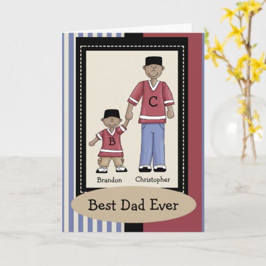 Etnische vader zoon Vaderdag Kaart (Gele Bloem)