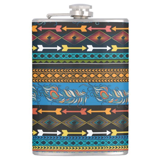 Etnische veren: borduurwerk Boho Chic Heupfles (Voorkant)