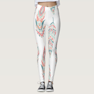 Etnische veren Hand getrokken illustratie Leggings