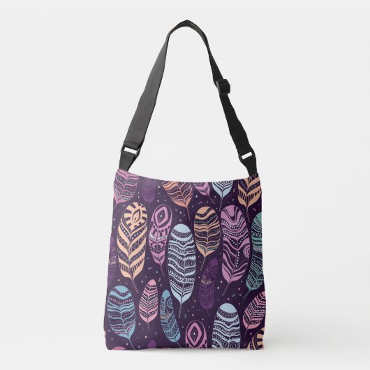 Etnische veren: zwart-wit patroon crossbody tas (Voorkant)
