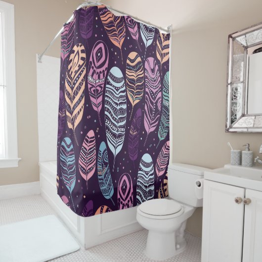 Etnische veren: zwart-wit patroon douchegordijn (In situ)