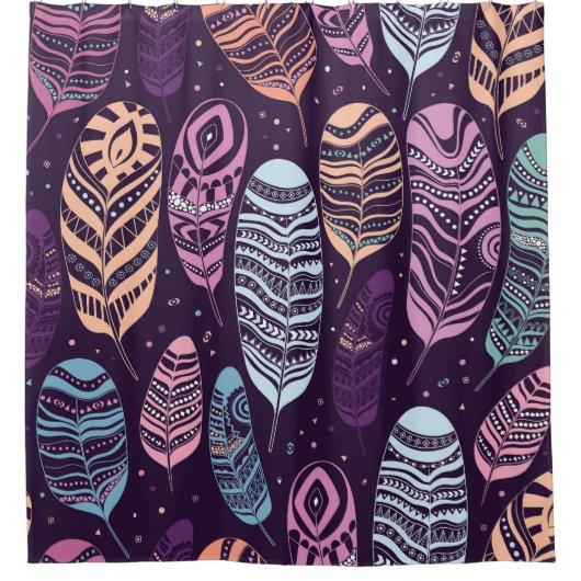 Etnische veren: zwart-wit patroon douchegordijn (Voorkant)