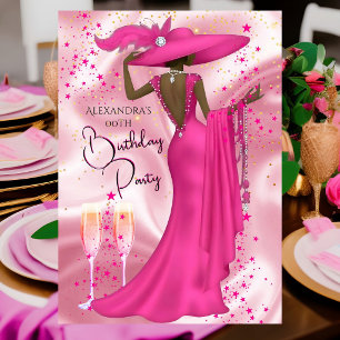 Etnische verjaardagsfeest Hot Pink Champagne jurk Kaart