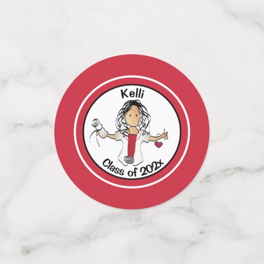 Etnische Verpleegster Cartoon Afstuderen Rode Part Confetti (Kleine voorkant)