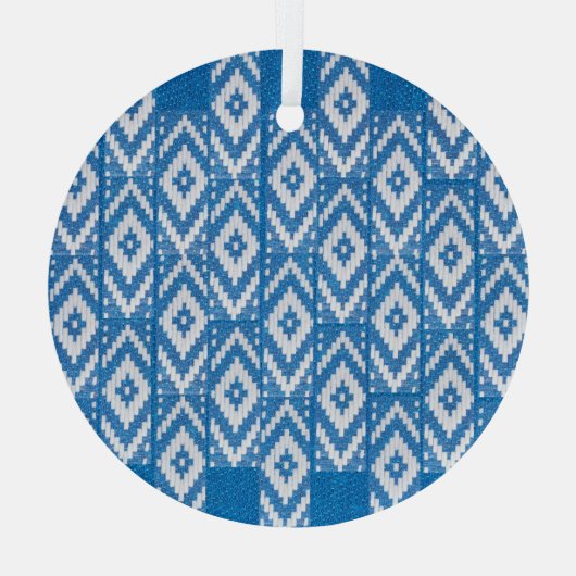 etnische versiering van natuurlijk linnen textiel glas ornament (Achterkant)
