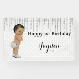 Etnische vintage babyjongen diamanten zilver spandoek