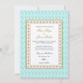 Etnische Vloergrens Aqua Indiaanse bruiloft Kaart (Voorkant)