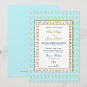 Etnische Vloergrens Aqua Indiaanse bruiloft Kaart (Voorkant / Achterkant)