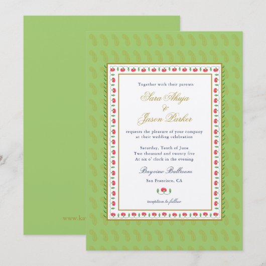 Etnische Vloergrens Munt groene Indische bruiloft Kaart (Voorkant / Achterkant)