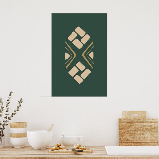 Etnische Vorm Bruin Doodle Geometrische Tribal Poster (Keuken)